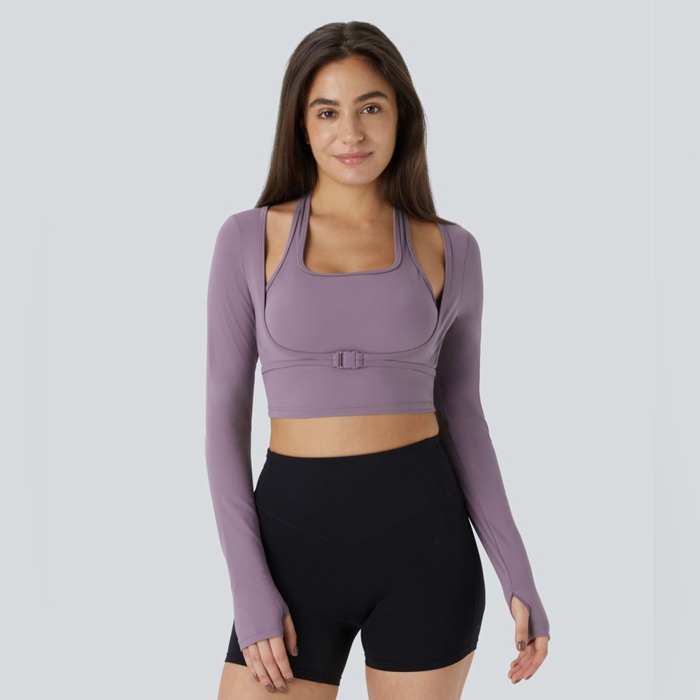 Halara Halter Long Sleeve Top, Purple, Size S